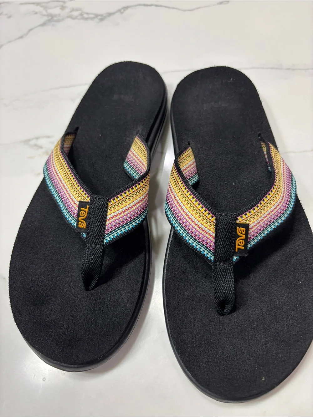 Teva Women's Black Sandals with Multicolor Striped Webbing